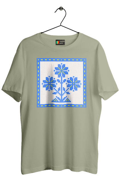 Футболка чоловіча з принтом "Жовто блакитна вишивка квіти". Вишивка, вишивка хрестиком, квіти, символ україни, традиції україни, україна. 2070702