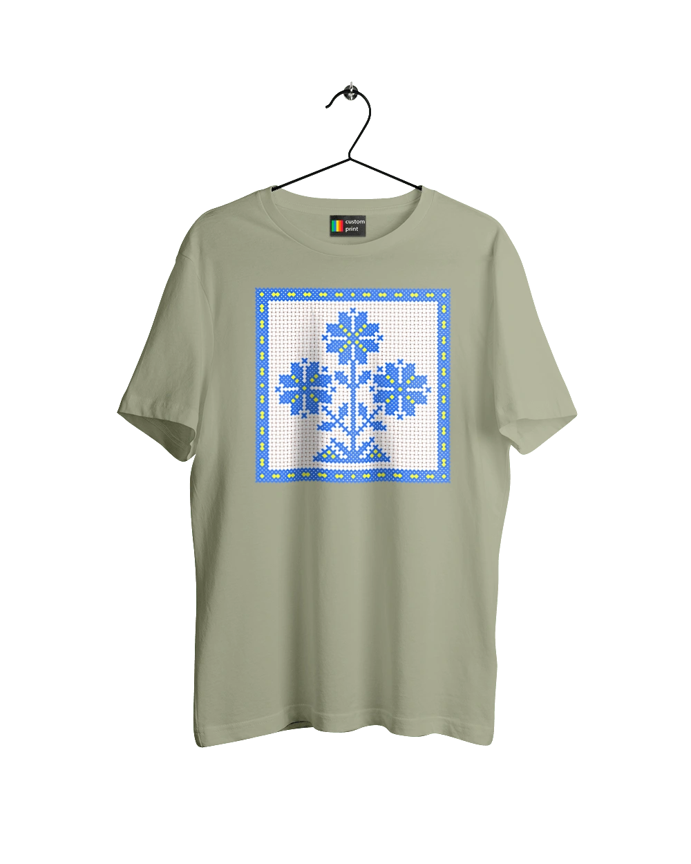 Жовто блакитна вишивка квіти