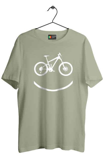 Футболка чоловіча з принтом "Велосмайл". Велосипед, велоспорт, колесо, крос, любителям велосипеда, педалі, смайл, смайлик, траса. 2070702