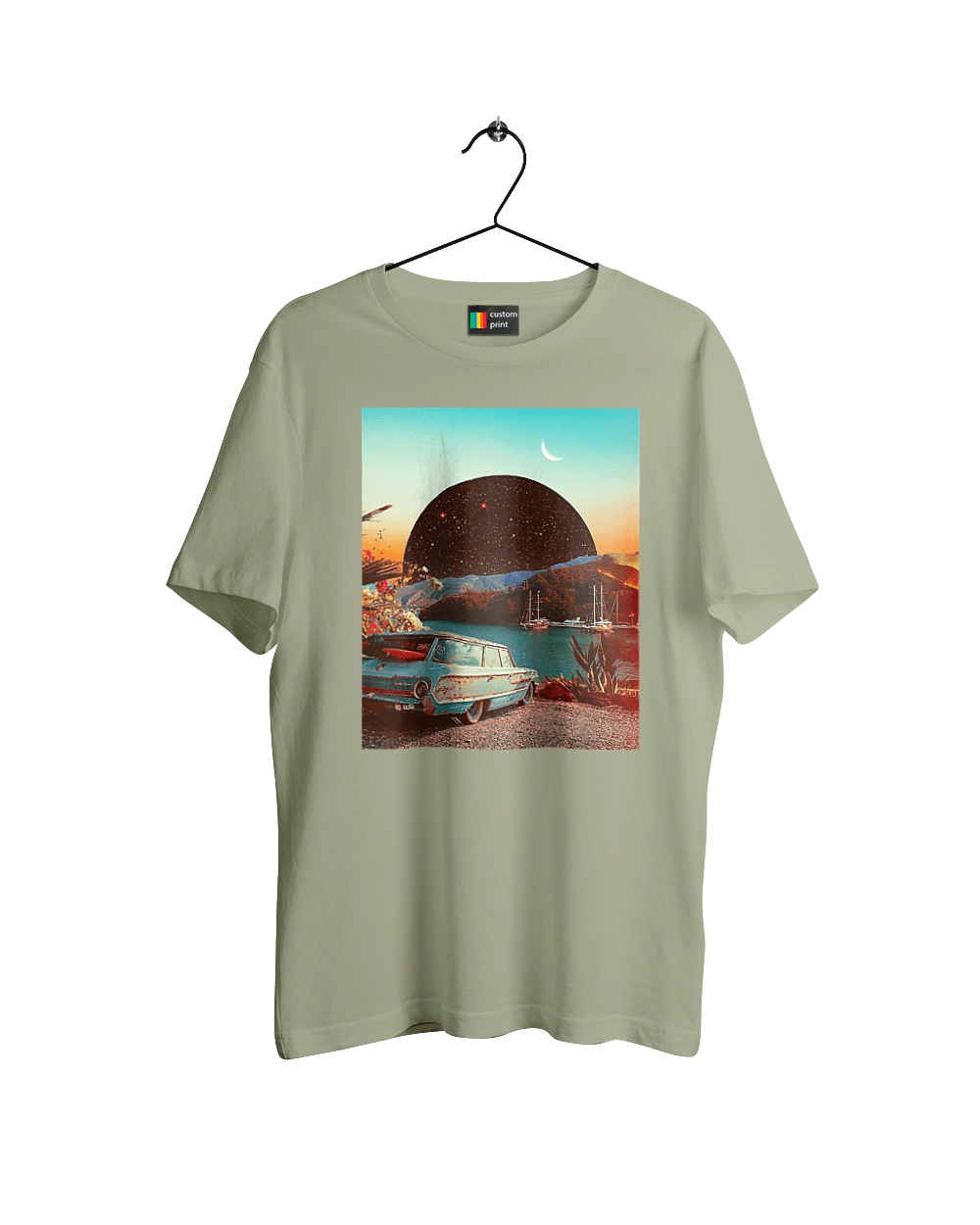 Картина, машина біля річки