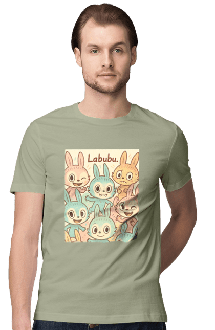Men`s t-shirt with prints Labubu. Cartoon style, charming, designcharacter, grailivo, kawaii, labubu, lower shades, my art, no turbo, pastel flowers. 2070702