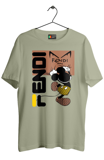 Футболка чоловіча з принтом "Fendi Міккі Маус". Fendi, mickey mouse, бренд, будинок моди, італія, люкс, міккі маус, мода, сумка, фенді. 2070702