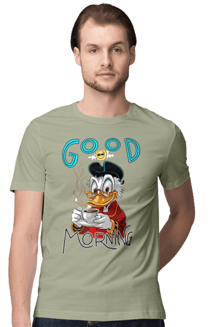 Men's t-shirt with prints Scrooge McDuck. Coffee, cup, disney, mcduck, scrooge, scrooge mcduck, uncle scrooge. 2070702