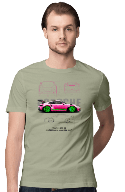 Men's t-shirt with prints Porsche 911 GT3 RS. Auto, automobile, car, porsche, porsche 911, sport, sports car. 2070702