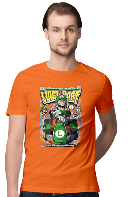 Футболка чоловіча з принтом "Luigi Karting". Nintendo, playstaion, автомобіль, гра, зелений маріо, луїджі, маріо. Funkotee