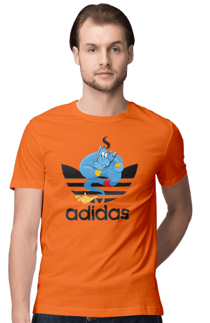 Футболка мужская с принтом Adidas Джинни. Adidas, aladdin, genie, адидас, аладдин, джинни, мультфильм, персонаж. 2070702