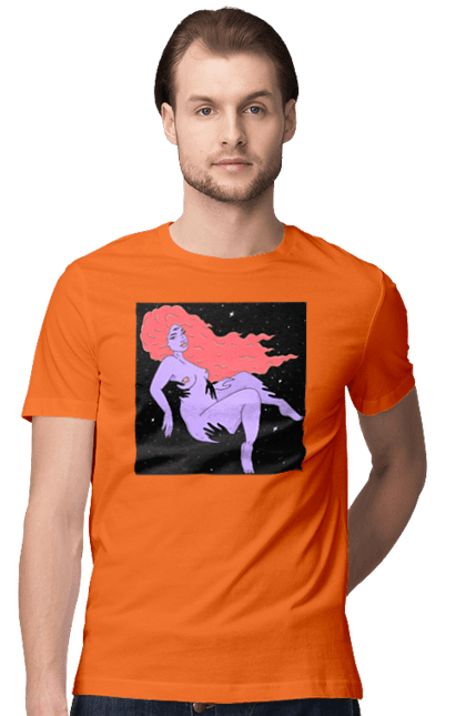 Футболка чоловіча з принтом "Фіолетова Дівчина В Чорній Дирі". Дівчина, лапають. 2070702