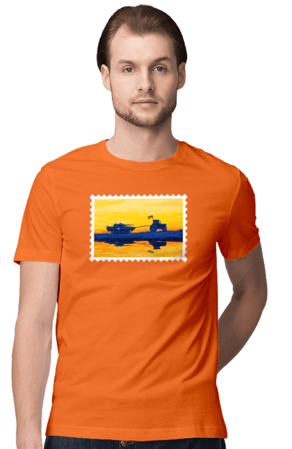 Футболка чоловіча з принтом "Нова марка, трактор що тягне танк". Добрий вечір, доброго вечора, марка, марка україни, марка укрпочта, ні війні, трактор тягне танк, тракторні війська, укрпочта. 2070702