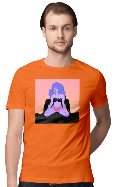 Футболка чоловіча з принтом "Фіолетова Дівчина В Трусиках". Інопланетянка, у трусах. 2070702