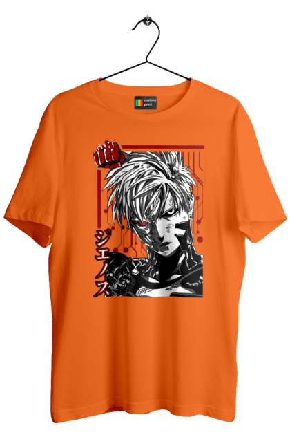 Men's t-shirt with prints One Punch Man Genos. Anime, comedy, cyborg, demon, demon cyborg, genos, manga, one punch man, parody, superheroes. 2070702