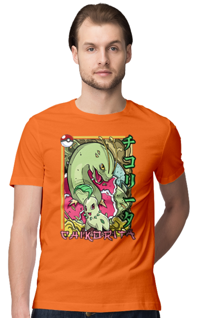 Men's t-shirt with prints Pokemon Chikorita. Anime, chikorita, games, nintendo, pokemon, pokemon go. 2070702