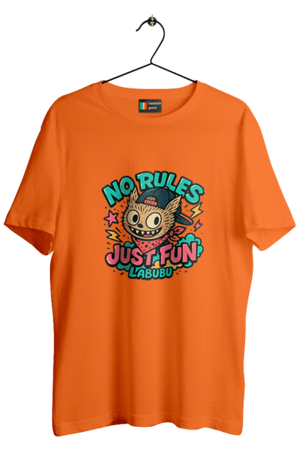 Футболка чоловіча з принтом "Лабубу". Norulesjustfun, y2k, бандана, вуличний стиль, грайливий, графіті, зухвалий, лабубу, ретромультяшка, яскраво. 2070702