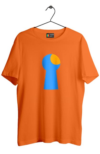 Футболка мужская с принтом Замочная скважина. Дверь, замок, ключ, любопытство, открой двери, свет сквозь, скважина, щель. 2070702