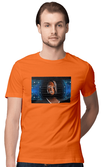 Футболка чоловіча з принтом "Штучний Розум". Айті, айтішник, гик, жінка, знання, інженер, інтелект, кібер, кібернетика, кіборг, код, комп, комп`ютерник, кристал, машинне навчання, мікросхема, мозок, портрет, програміст, професіонал, професія, розробник, розум, світиться, світло, хакер, чіп, штучний інтелект, штучний розум. 2070702