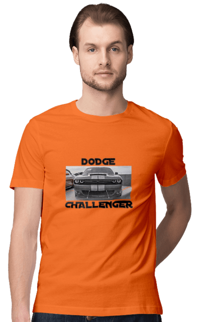 Men`s t-shirt with prints Dodge challenger. An american legend, car, cult car, dodge challenger, oil car, powerful car. 2070702