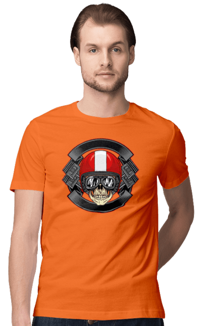 Men`s t-shirt with prints skull motorcyclist. Helmet, motorcyclist \, skull. 2070702
