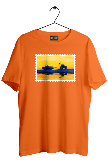 Футболка чоловіча з принтом "Нова марка, трактор що тягне танк". Добрий вечір, доброго вечора, марка, марка україни, марка укрпочта, ні війні, трактор тягне танк, тракторні війська, укрпочта. 2070702