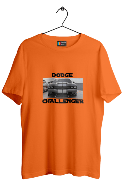 Men`s t-shirt with prints Dodge challenger. An american legend, car, cult car, dodge challenger, oil car, powerful car. 2070702