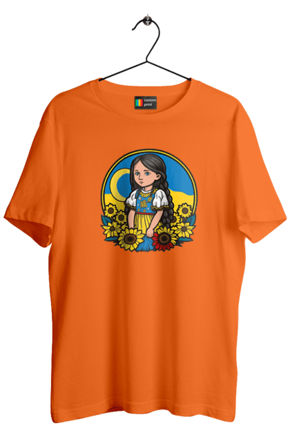 Футболка чоловіча з принтом "Мила Українська дівчинка". Блакитний, жовтий, жовто-блакитний, зроблено в україні, патріот, патріоти україни, підтримую україну, прапор україни, україна, українська дівчинка. 2070702