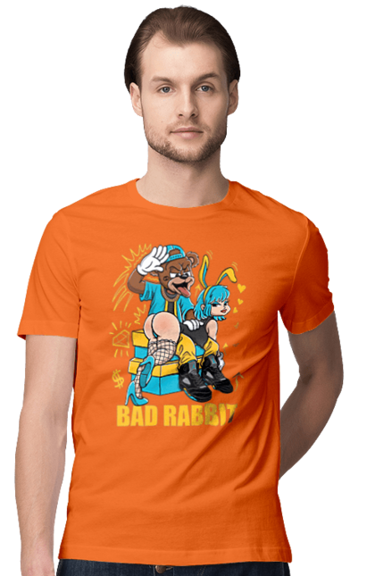 Футболка чоловіча з принтом "Поганий кролик". Бдсм, ведмідь, дівчина, кролик, поганий кролик, прикольна, смішна. 2070702