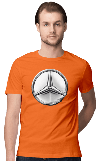 Футболка чоловіча з принтом "Mercedes Benz Лого Металік". Авто, автомобіль, логотип мерседес, машини, мерс, мерседес. 2070702