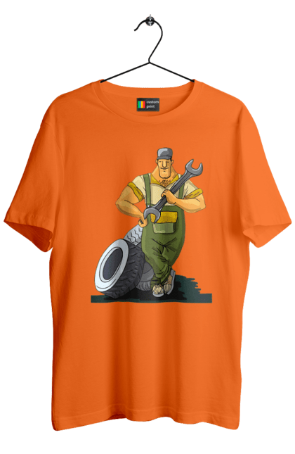 Футболка чоловіча з принтом "Автомайстер". Гайковий ключ, колеса, професія. 2070702