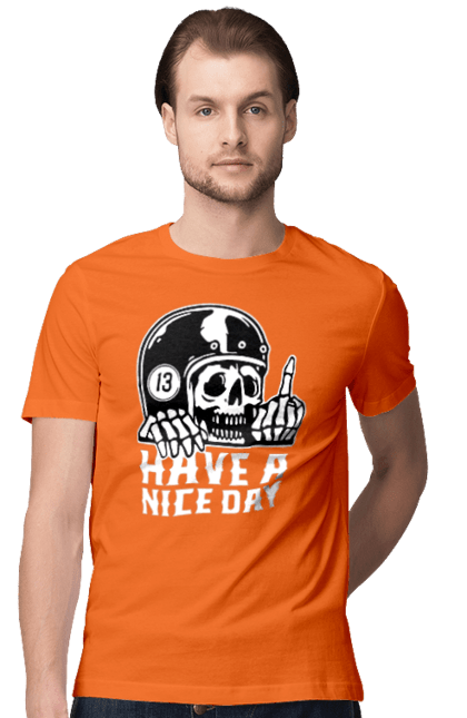 Футболка чоловіча з принтом "Гарного дня". Байкерська, гарного дня, з черепом, тринадцять, фак, череп. 2070702