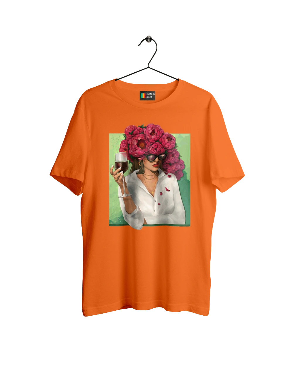 Girl with peonies and a glass