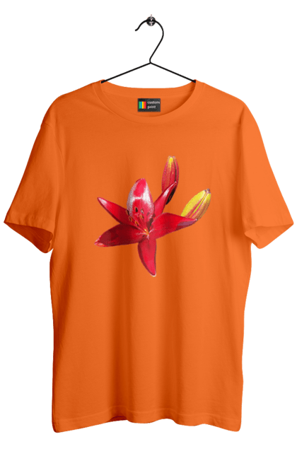 Футболка чоловіча з принтом "Червона лілія". Бутон, квітка, колір, лілія, природа, сонячний, червона квітка, червона лілія, червоний, яскравий. 2070702