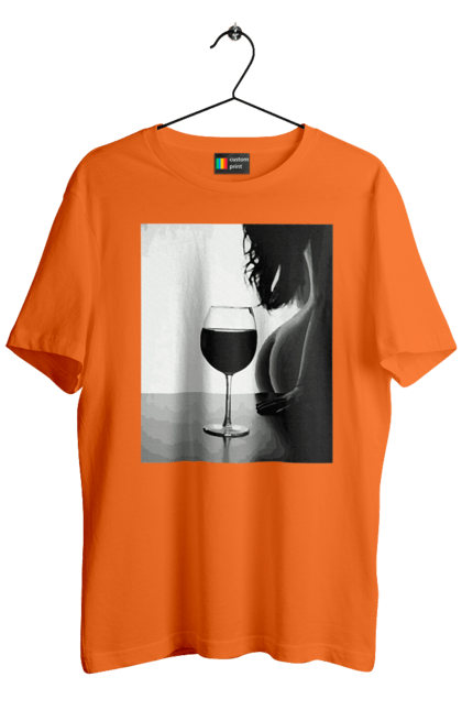 Футболка чоловіча з принтом "Келих вина". Вино у келиху, грація, знову п`ятниця, очікування, тіло жінки, форми жіночого тіла. 2070702