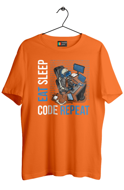 Футболка чоловіча з принтом "Їж Cпи Кодуй Повторюй". Айті, айтішник, для айтішника, для програміста, їж спи, кодуй повторюй, подарунок айтішнику, подарунок програмісту, програміст, розробник. 2070702