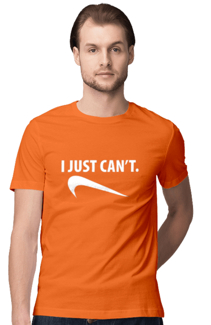 Men's t-shirt with prints I just can't. Demotivator, i can`t, motivation, nike, phrase, sport. 2070702