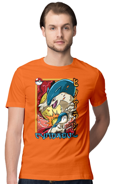 Men's t-shirt with prints Pokemon Cyndaquil. Cyndaquil, nintendo, pokemon, pokemon go. 2070702