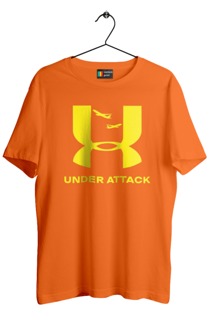 Футболка чоловіча з принтом "Under Attack yellow". Андер армор, бренди, гумор, приколи, прикольні, ундер армор. 2070702