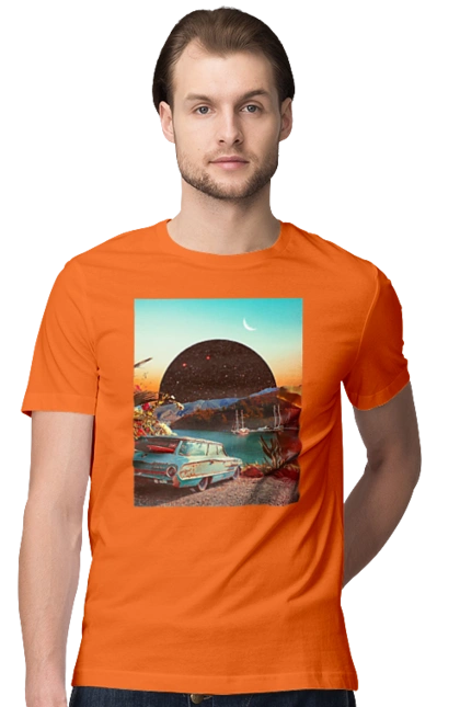 Painting, car by the river