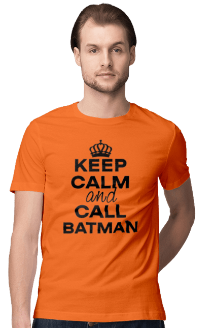 Футболка чоловіча з принтом "Keep Calm and Call Batman чорна". Бетмен, з написами, зберігай спокій, меми, популярні, прикольні. 2070702