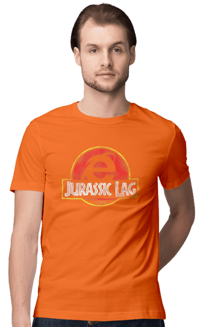 Men's t-shirt with prints Jurassic lag. Antiquity, browser, ie, internet explorer, jurassic park, lag, microsoft, not, windows. 2070702