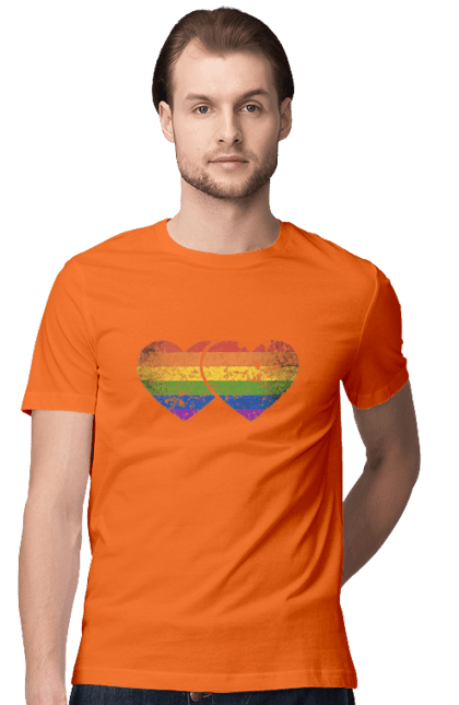 Футболка чоловіча з принтом "Два серця ЛГБТ". Веселка, гей, лгбт, лесбі, любов, прапор, серце, серця, сім`я. futbolka.stylus.ua