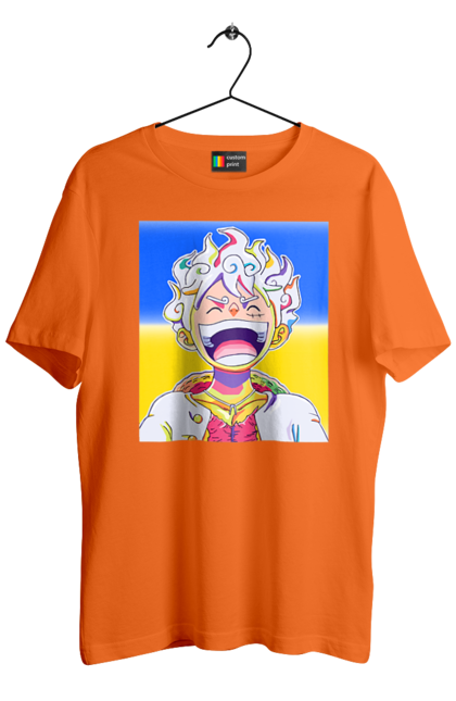 Футболка чоловіча з принтом "Монкі д Луффі сміється на жовто блактному фоні". Ван піс, луффі, монкі д. луффі, прапор україни, символ україни, україна. 2070702