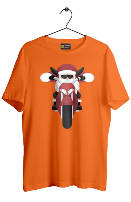 Футболка чоловіча з принтом "Санта на мотоциклі". Мотоцикл, новий рік, різдво, санта. 2070702