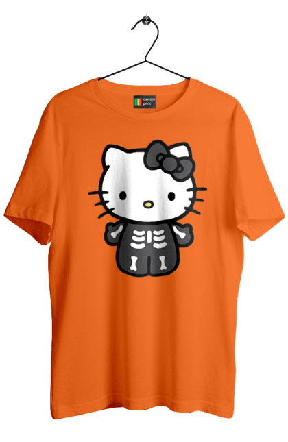 Футболка мужская с принтом Хелло Китти Хэллоуин. Halloween, hello kitty, zombie, бренд, зомби, котенок, персонаж, скелет, хелло китти, хэллоуин. 2070702