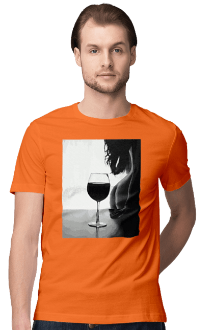 Футболка чоловіча з принтом "Келих вина". Вино у келиху, грація, знову п`ятниця, очікування, тіло жінки, форми жіночого тіла. 2070702