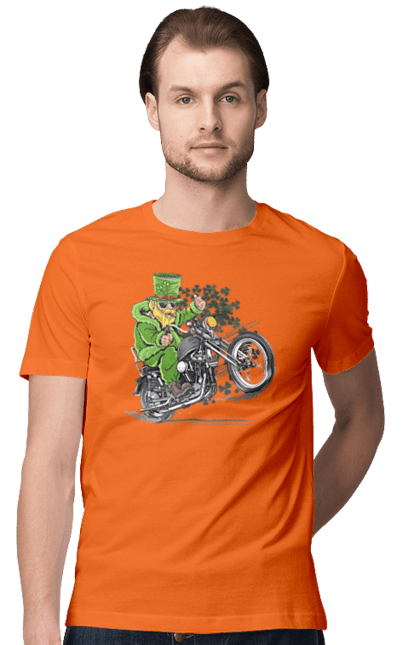 Men`s t-shirt with prints Patrick On A Motorcycle. Holiday, motorcycle, patrick. 2070702