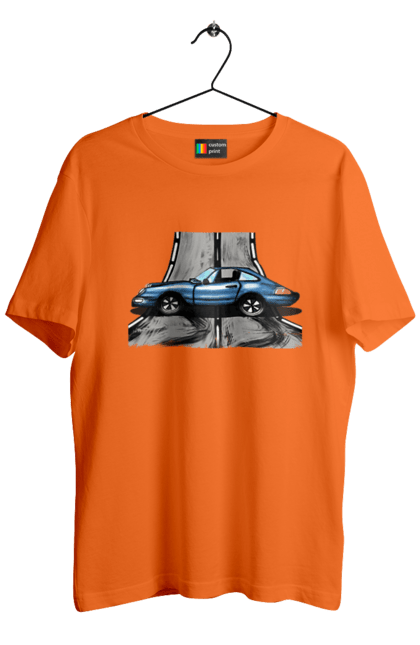 Men`s t-shirt with prints Sports Car On The Road. Blue, car, fast, race, sports. 2070702