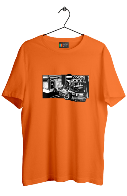 Футболка чоловіча з принтом "Небезпечний Автомобіль на дорогах вулиць". Автомобіль, гонки, машина, небезпечний, чорно білий, швидкий. 2070702