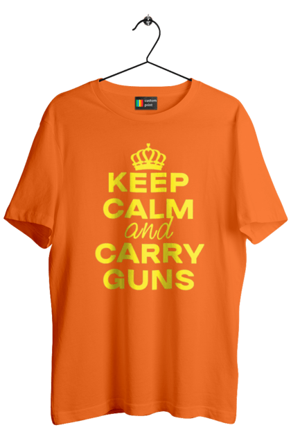 Футболка чоловіча з принтом "Зберігайте Спокій та Носіть Зброю". Брутальні, зберігайте спокій, меми, носіть зброю, популярні, прикольні, тексти, тренди. 2070702