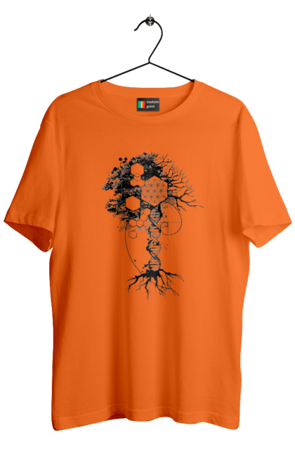 Футболка чоловіча з принтом "Древо життя". Геном людини, дерево життя, золотий перетин, квітка життя, сакральна геометрія, таємниця світобудови, таємниця числа фібоначчі, число бога, число фібоначчі. 2070702