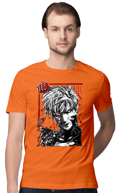 Men's t-shirt with prints One Punch Man Genos. Anime, comedy, cyborg, demon, demon cyborg, genos, manga, one punch man, parody, superheroes. 2070702