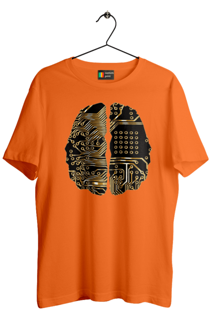 Футболка чоловіча з принтом "Мозок Айті". Айті, айтішник, гик, знання, золотий, золото, інженер, кібер, кібернетика, кіборг, код, комп, кристал, мікросхема, мозок, програміст, професіонал, професія, розробник, розум, чіп. 2070702