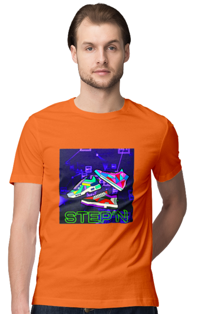 Футболка чоловіча з принтом "Step`n". Віртуальні кросівки, крипта, криптовалюти, нфт, нфт кросівки, солана, степен. 2070702